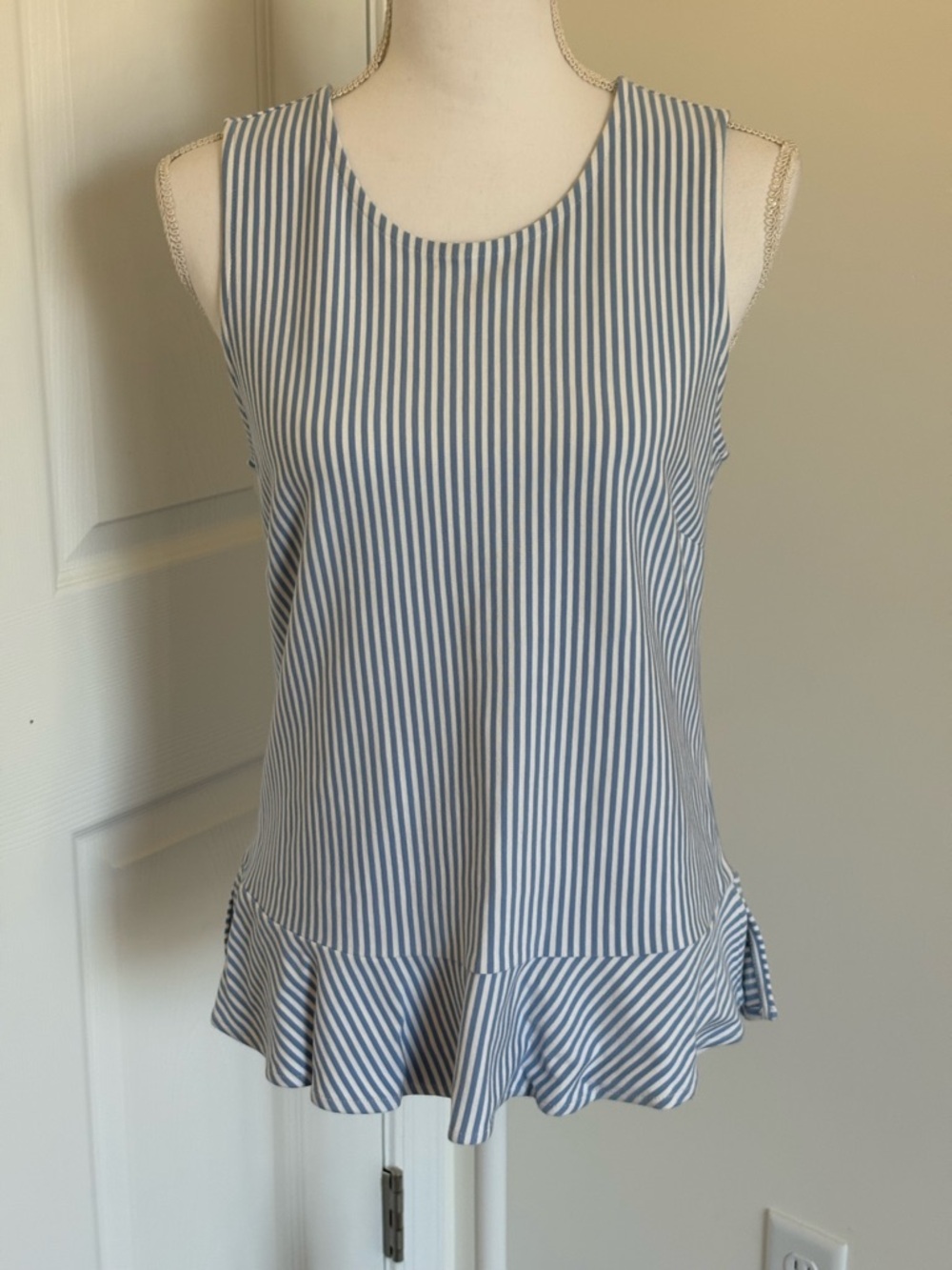 Ann Taylor Factory Blue & White Striped Sleeveless Peplum Top